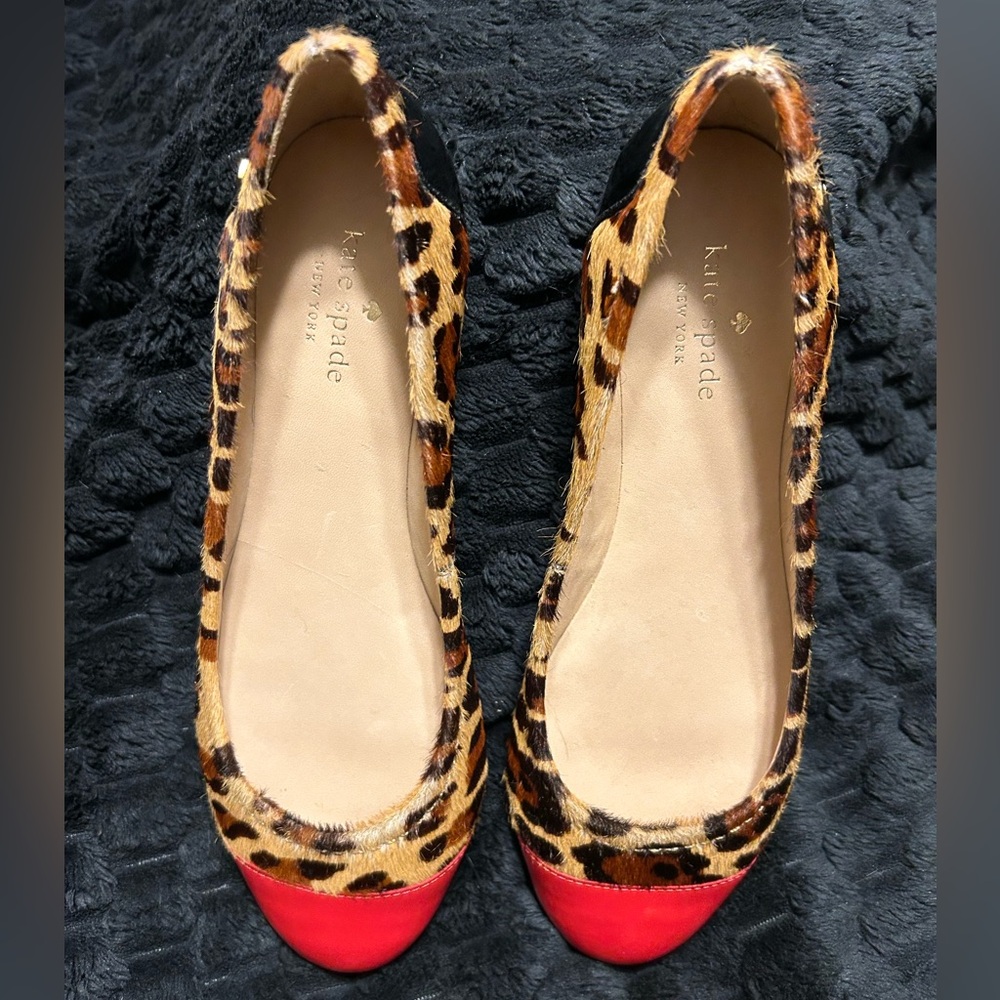 kate spade Leopard-Print Ballet Flats with Red Cap Toe